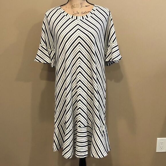 NWT Anthropologie Blue Ivory Chevron Shift Dress - Picture 2 of 5